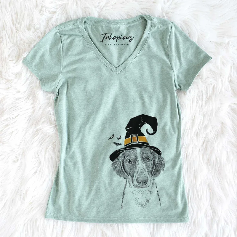 Witch Holly the Brittany Spaniel - Women's V-neck Shirt-- Elasticated Padded Insulated Witch Holly the Brittany Spaniel - Women's V-neck Shirt-- Elasticated Padded Insulated