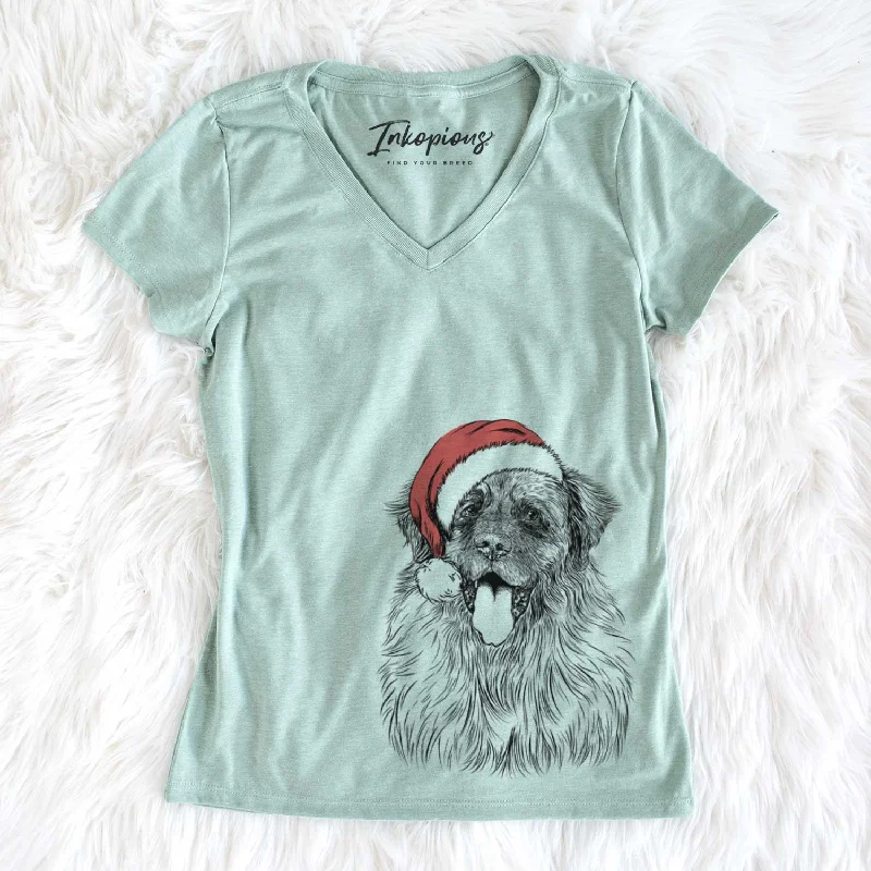 Santa Bamboo the Leonberger - Women's V-neck Shirt-- Iron Safe Non-Iron Wrinkle Free Santa Bamboo the Leonberger - Women's V-neck Shirt-- Iron Safe Non-Iron Wrinkle Free