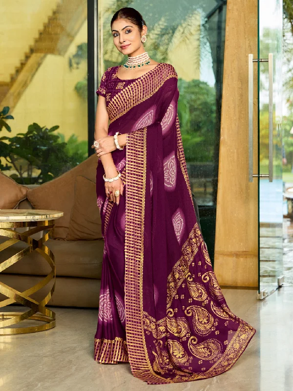 Women's Georgette Magenta Printed Designer Saree With Blouse Piece Short Sleeve Blouse Women's Georgette Magenta Printed Designer Saree With Blouse Piece Short Sleeve Blouse