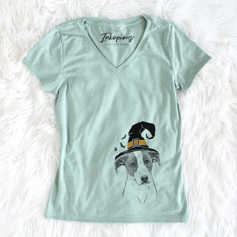 Witch Zephyr the Pointer Mix - Women's V-neck Shirt-- Real Fur Shearling Chenille