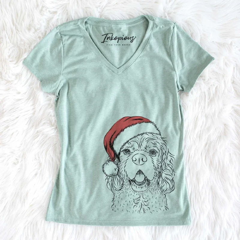 Santa Casey the American Cocker Spaniel - Women's V-neck Shirt-- Elegant Classic Vintage Santa Casey the American Cocker Spaniel - Women's V-neck Shirt-- Elegant Classic Vintage