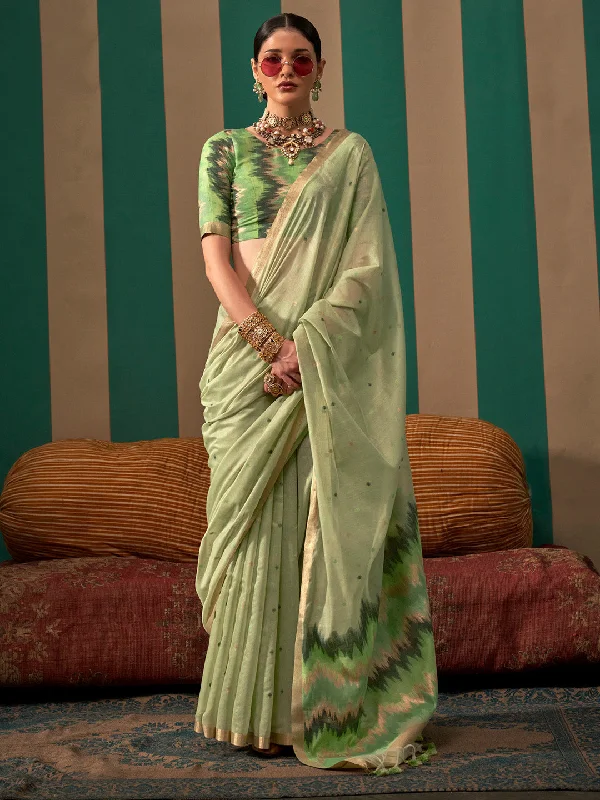 Women's Silk Blend Light Green Woven Design Designer Saree With Blouse Piece Loose Oversized Blouse Women's Silk Blend Light Green Woven Design Designer Saree With Blouse Piece Loose Oversized Blouse