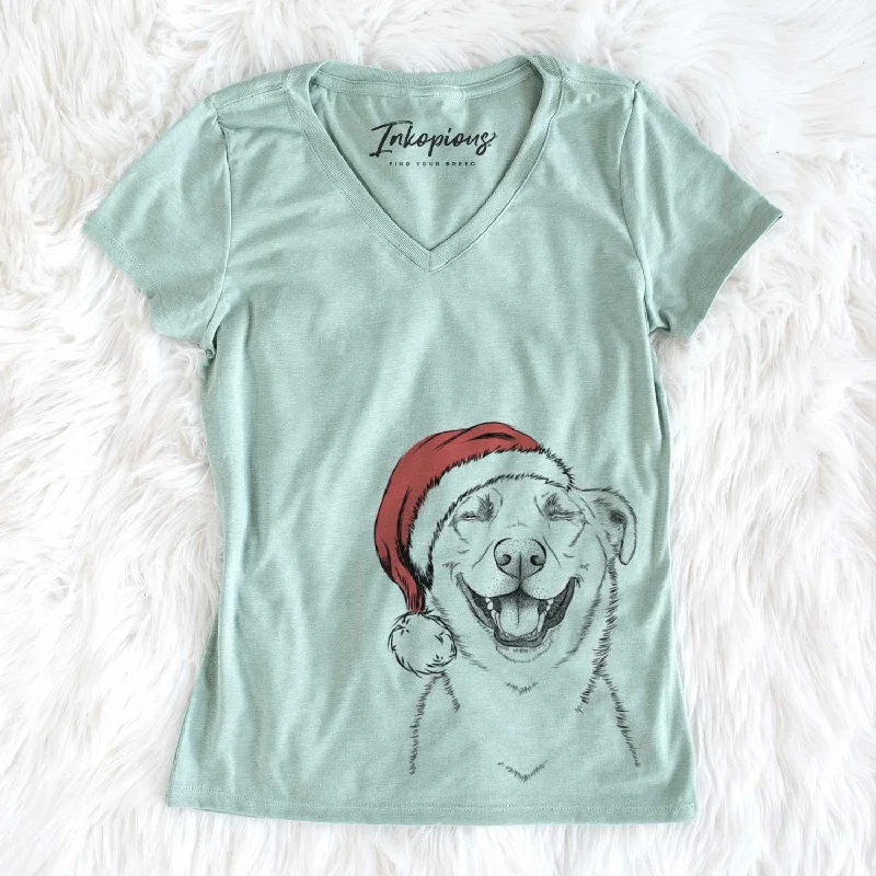 Santa Chancellor the Mixed Breed - Women's V-neck Shirt-- Collared T-Shirt Boat Neck A-Line Santa Chancellor the Mixed Breed - Women's V-neck Shirt-- Collared T-Shirt Boat Neck A-Line