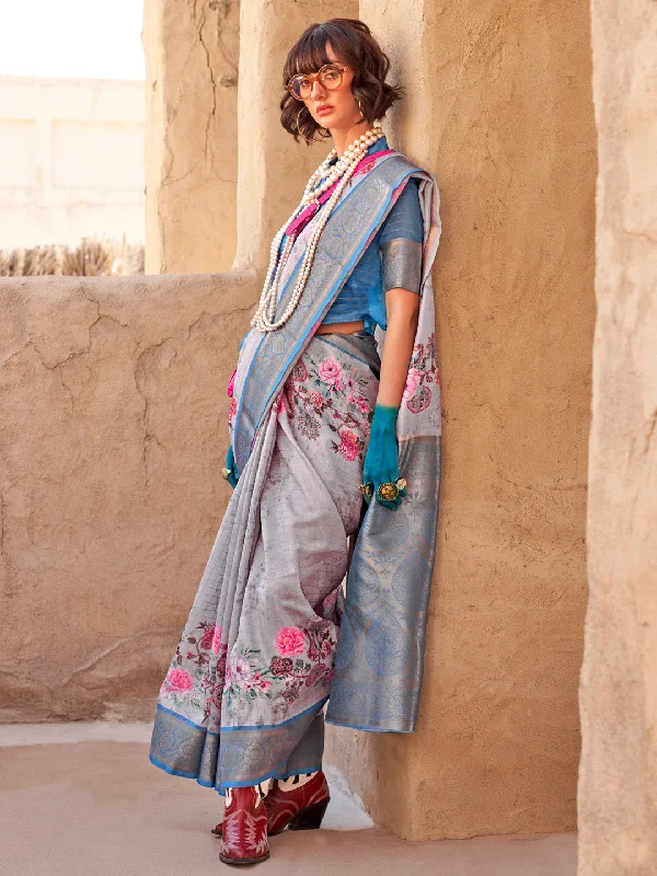 Women's Georgette Blue Woven Design Designer Saree With Blouse Piece Floral Chiffon Blouse Women's Georgette Blue Woven Design Designer Saree With Blouse Piece Floral Chiffon Blouse