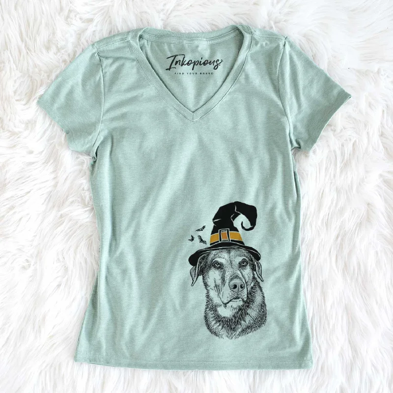 Witch Lobo the Shepherd Mix - Women's V-neck Shirt-- Lace Blend Ribbed Blend Corduroy Blend Witch Lobo the Shepherd Mix - Women's V-neck Shirt-- Lace Blend Ribbed Blend Corduroy Blend