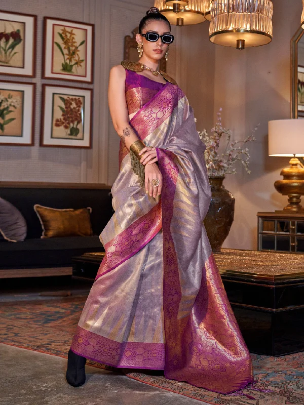 Women's Tissue Pink Woven Design Designer Saree With Blouse Piece Pastel Color Blouse Women's Tissue Pink Woven Design Designer Saree With Blouse Piece Pastel Color Blouse