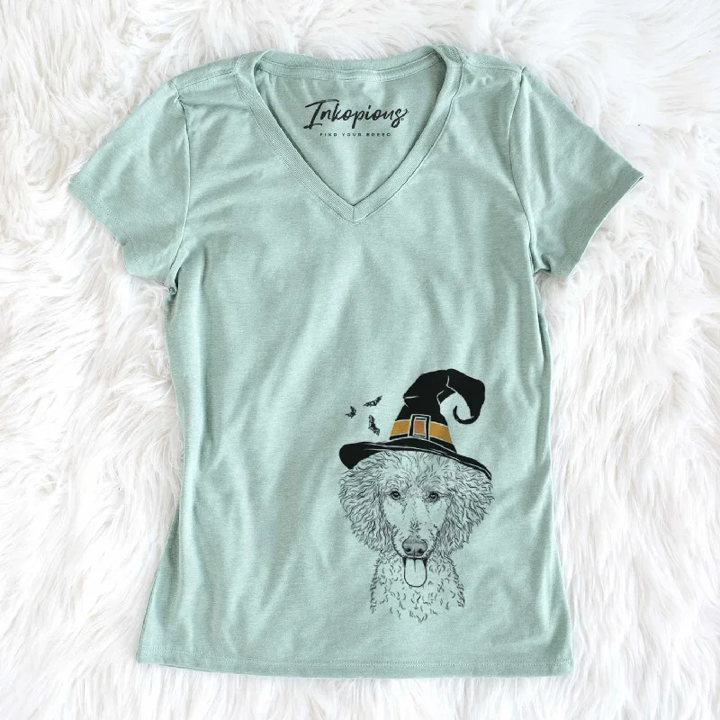 Witch Henry the White Standard Poodle - Women's V-neck Shirt-- Elasticated Padded Insulated Witch Henry the White Standard Poodle - Women's V-neck Shirt-- Elasticated Padded Insulated