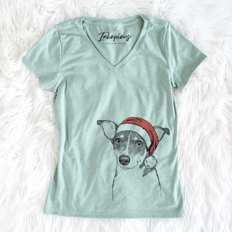 Santa Cleo the Terrier Mix - Women's V-neck Shirt-- Jersey Fabric Tulle Fabric Batik Fabric Santa Cleo the Terrier Mix - Women's V-neck Shirt-- Jersey Fabric Tulle Fabric Batik Fabric