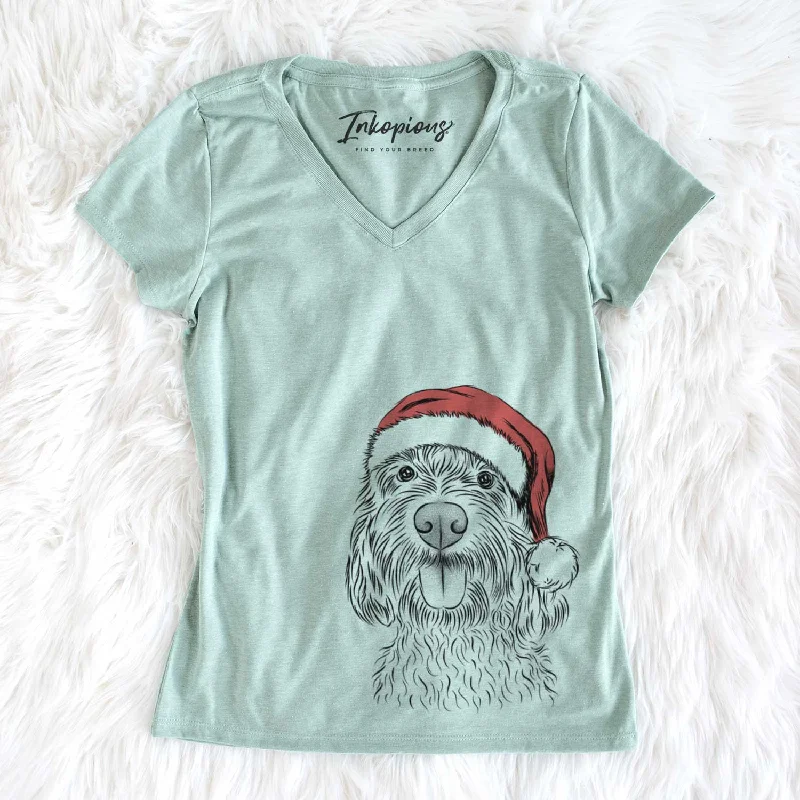 Santa Clover the Cockapoo - Women's V-neck Shirt-- Mesh Fabric Canvas Fabric Denim Fabric Santa Clover the Cockapoo - Women's V-neck Shirt-- Mesh Fabric Canvas Fabric Denim Fabric