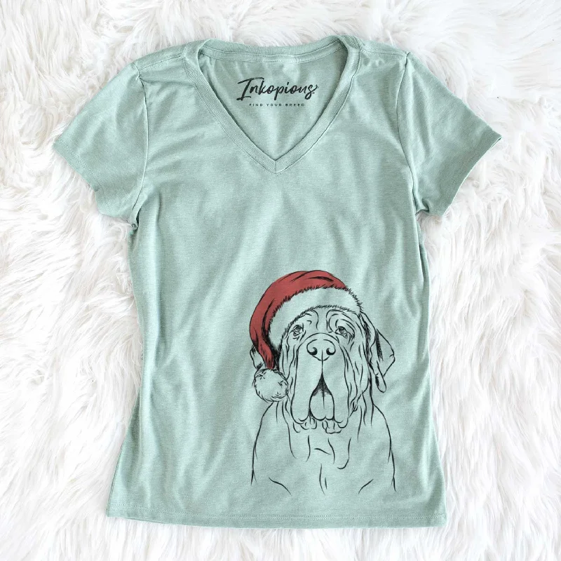 Santa Dinah the Neapolitan Mastiff - Women's V-neck Shirt-- Anti-Shrink Durable Soft Santa Dinah the Neapolitan Mastiff - Women's V-neck Shirt-- Anti-Shrink Durable Soft
