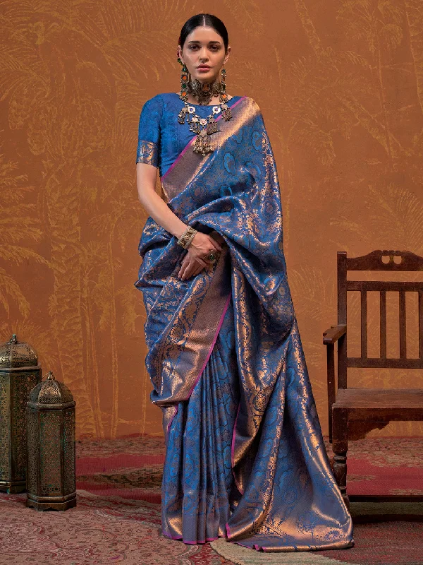 Women's Silk Blend Navy Blue Woven Design Designer Saree With Blouse Piece Lightweight Floral Blouse Women's Silk Blend Navy Blue Woven Design Designer Saree With Blouse Piece Lightweight Floral Blouse