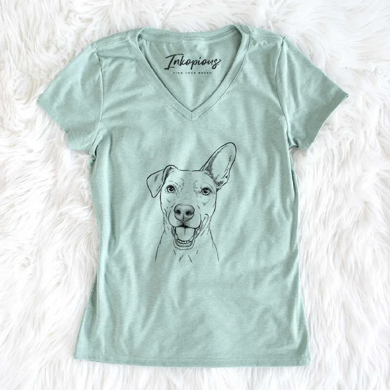 Bare Radar the Pitbull Mix - Women's V-neck Shirt-- Front Pockets Side Pockets Patch Pockets Bare Radar the Pitbull Mix - Women's V-neck Shirt-- Front Pockets Side Pockets Patch Pockets