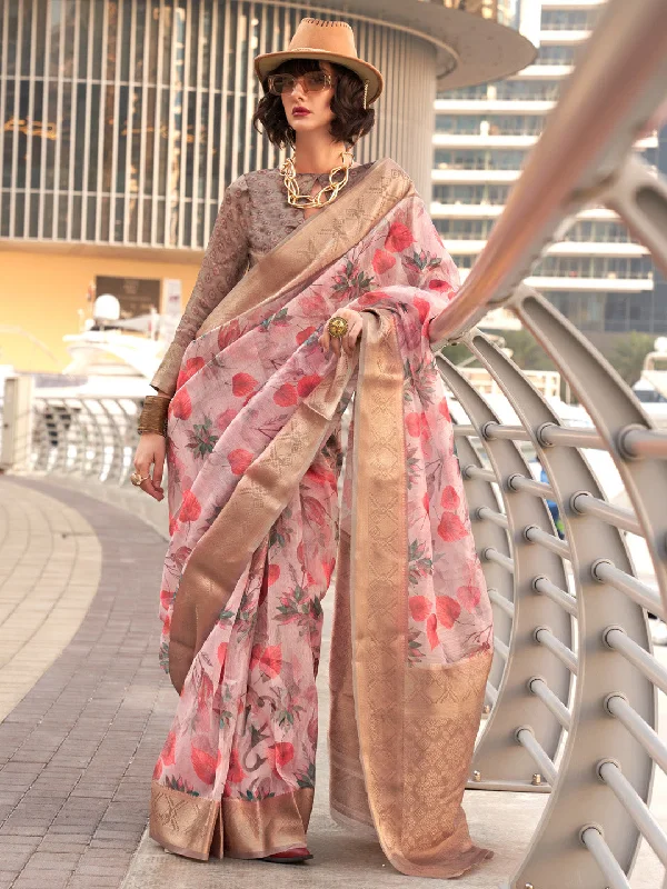 Women's Tissue Grey Woven Design Designer Saree With Blouse Piece Playful Puff Blouse Women's Tissue Grey Woven Design Designer Saree With Blouse Piece Playful Puff Blouse