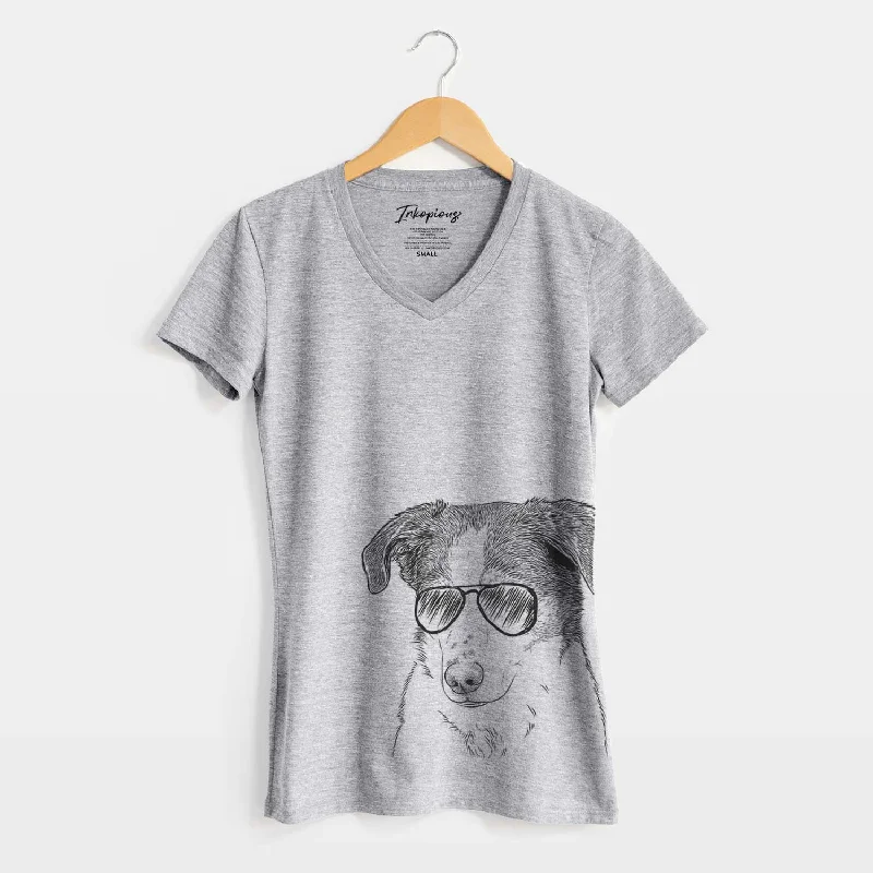 Aviator Coco the Beagle Mix - Women's V-neck Shirt -- Basic T-Shirt Crew Neck Short Sleeve Aviator Coco the Beagle Mix - Women's V-neck Shirt -- Basic T-Shirt Crew Neck Short Sleeve