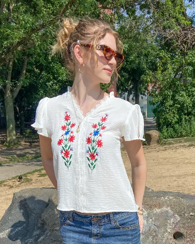Floral Embroidered Blouse Subtle Shimmer Blouse