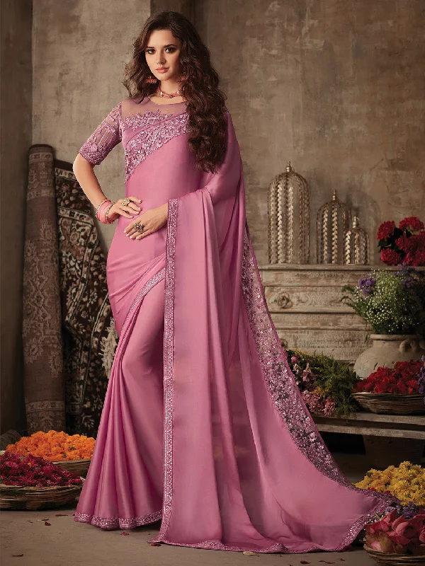 Women's Satin Silk Mauve Embellished Designer Saree With Blouse Piece Airy Cotton Blouse Women's Satin Silk Mauve Embellished Designer Saree With Blouse Piece Airy Cotton Blouse