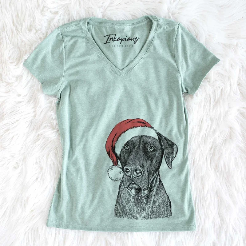 Santa David the Boxador - Women's V-neck Shirt-- Spandex Blend Rayon Blend Denim Blend Santa David the Boxador - Women's V-neck Shirt-- Spandex Blend Rayon Blend Denim Blend