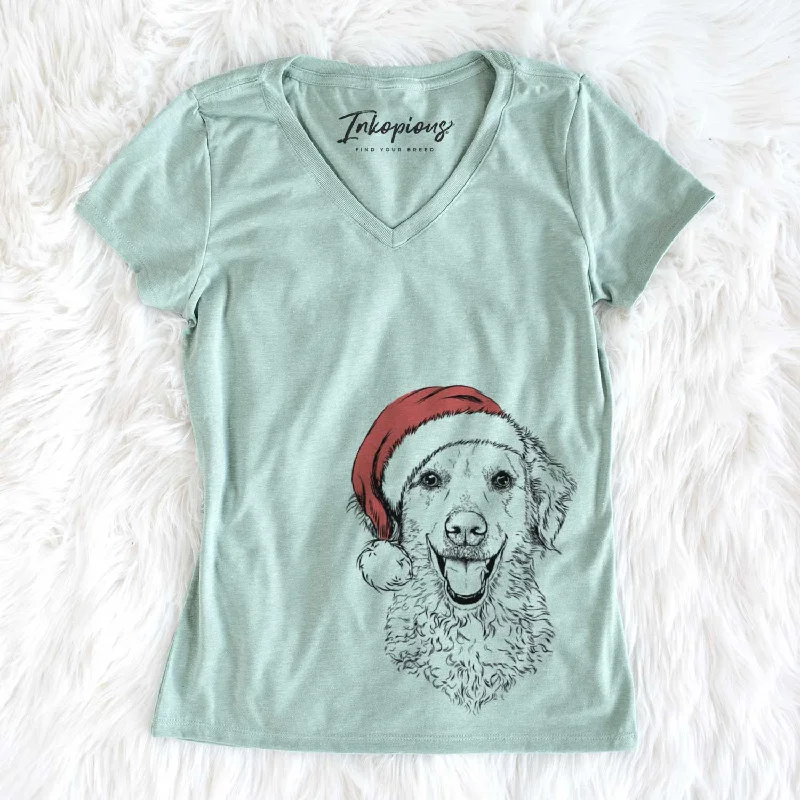 Santa Bella Bean the Goldendoodle - Women's V-neck Shirt-- Cashmere Blend Cotton Blend Poly Blend Santa Bella Bean the Goldendoodle - Women's V-neck Shirt-- Cashmere Blend Cotton Blend Poly Blend
