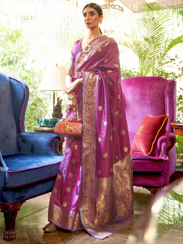 Women's Silk Blend Magenta Woven Design Handloom Saree With Blouse Piece Business Casual Blouse Women's Silk Blend Magenta Woven Design Handloom Saree With Blouse Piece Business Casual Blouse