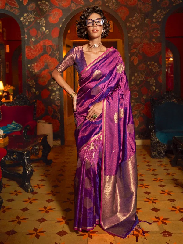 Women's Silk Blend Purple Woven Design Designer Saree With Blouse Piece Chic Sleeveless Blouse Women's Silk Blend Purple Woven Design Designer Saree With Blouse Piece Chic Sleeveless Blouse