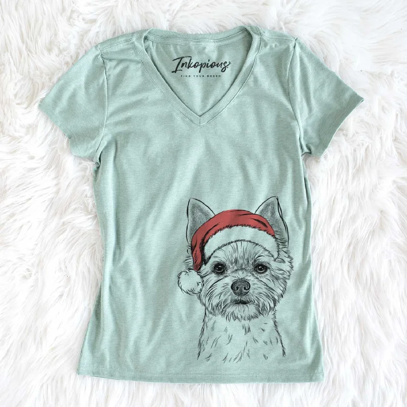 Santa Chewy the Yorkshire Terrier - Women's V-neck Shirt-- Hooded Caped Shawl Collar Santa Chewy the Yorkshire Terrier - Women's V-neck Shirt-- Hooded Caped Shawl Collar