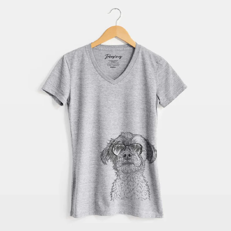 Aviator Louise the Havanese - Women's V-neck Shirt-- Thin T-Shirt Open Front Quick Dry Aviator Louise the Havanese - Women's V-neck Shirt-- Thin T-Shirt Open Front Quick Dry