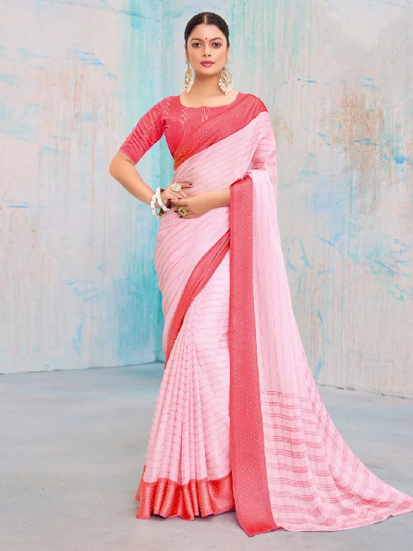 Women's Pure Chiffon Pink Printed Designer Saree With Blouse Piece Cotton Casual Blouse Women's Pure Chiffon Pink Printed Designer Saree With Blouse Piece Cotton Casual Blouse