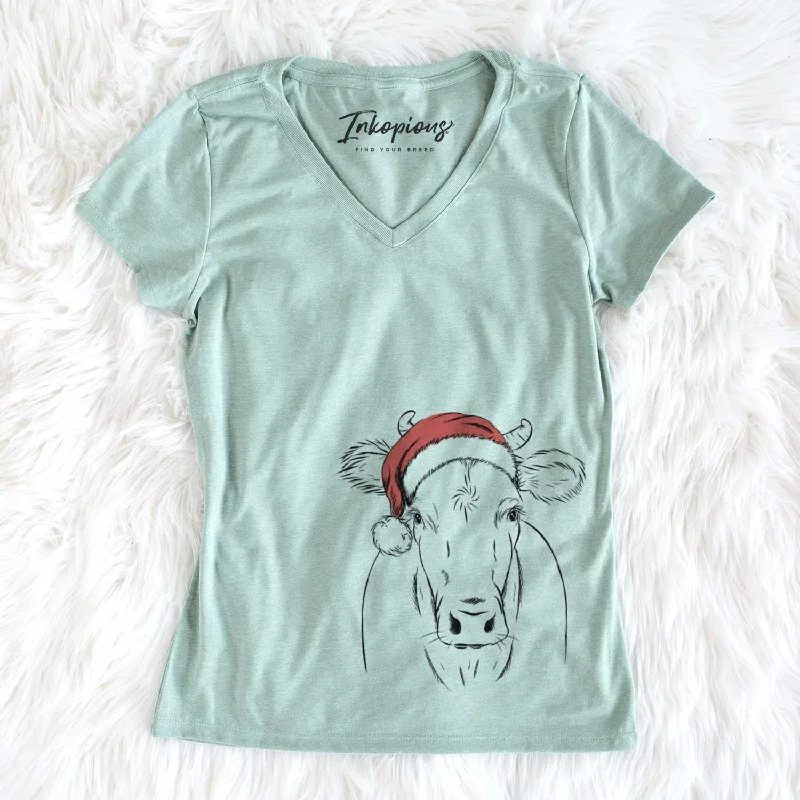 Santa Cruz the Cow - Women's V-neck Shirt-- Welt Pockets Slit Pockets Flap Pockets