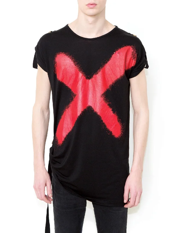 X RED Unisex Fashion T-shirt-- Zippered Buttoned Snapped