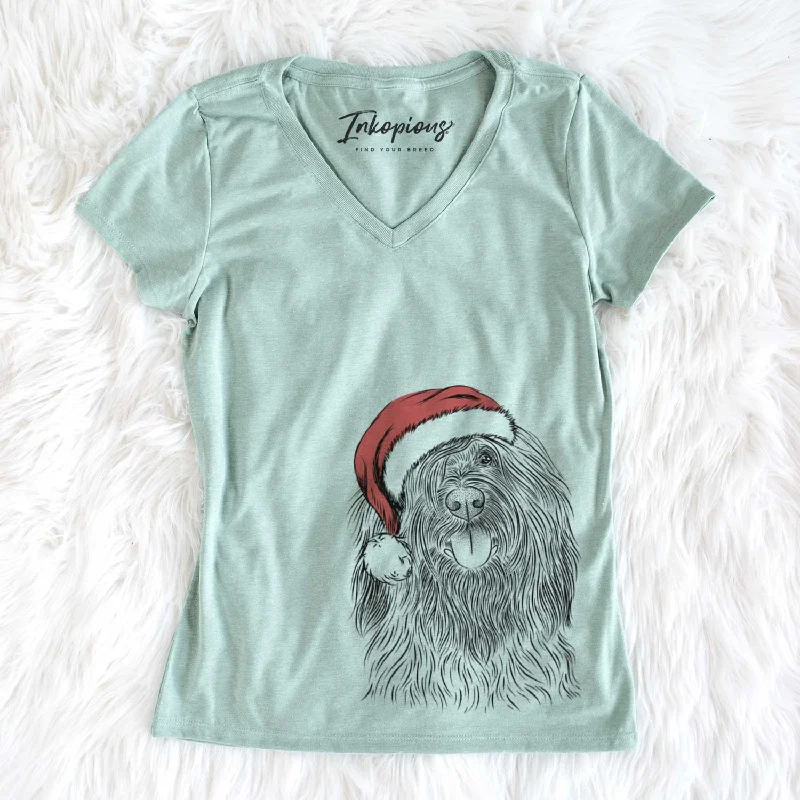 Santa Bundy the Briard - Women's V-neck Shirt-- Chenille Brocade Lace