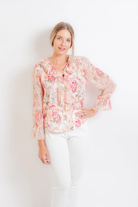 "Karla" Pink Floral Blouse Floral Chiffon Blouse