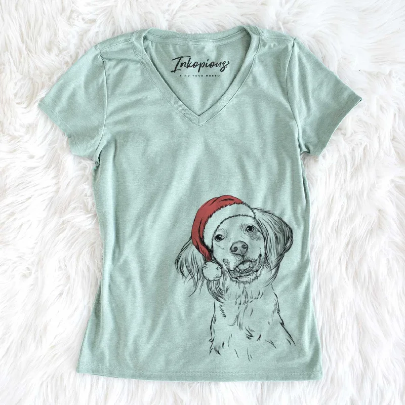 Santa Cooper the English Setter - Women's V-neck Shirt-- Faux Fur Fabric Real Fur Fabric Shearling Fabric Santa Cooper the English Setter - Women's V-neck Shirt-- Faux Fur Fabric Real Fur Fabric Shearling Fabric