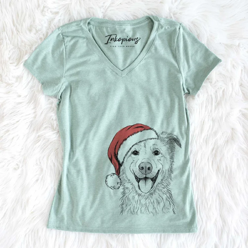 Santa Dawson the Mixed Breed - Women's V-neck Shirt-- Chenille Blend Fleece Blend Nylon Blend Santa Dawson the Mixed Breed - Women's V-neck Shirt-- Chenille Blend Fleece Blend Nylon Blend