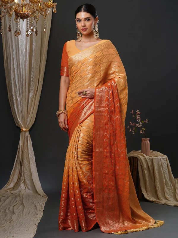 Women's Georgette Orange Woven Design Designer Saree With Blouse Piece Relaxed Fit Blouse Women's Georgette Orange Woven Design Designer Saree With Blouse Piece Relaxed Fit Blouse