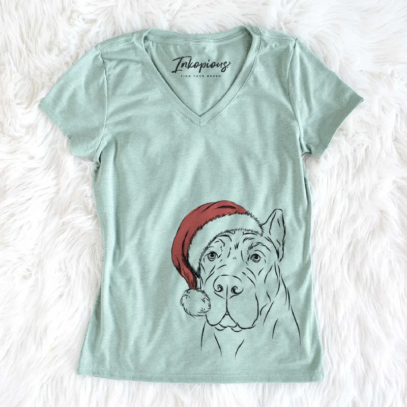 Santa Bearson the Cane Corso - Women's V-neck Shirt-- Graphic T-Shirt Round Neck Polyester Santa Bearson the Cane Corso - Women's V-neck Shirt-- Graphic T-Shirt Round Neck Polyester