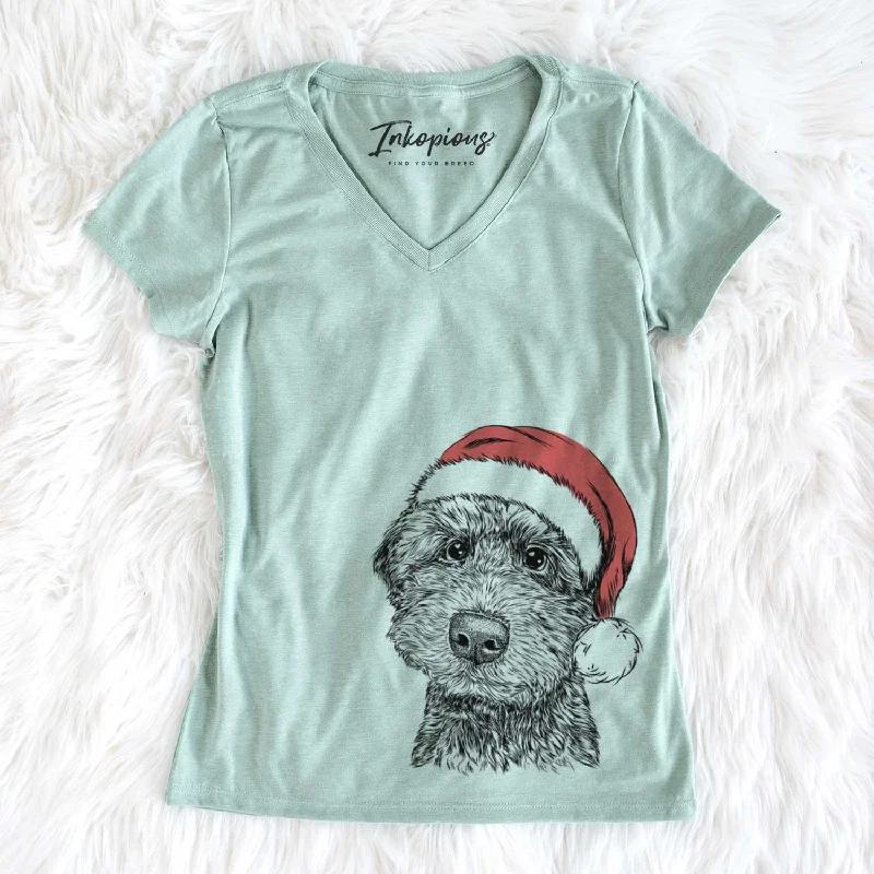 Santa Bowser the Whoodle - Women's V-neck Shirt-- Spandex Blend Rayon Blend Denim Blend