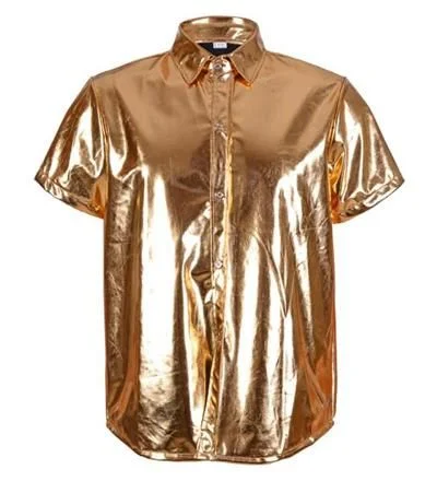Metallic Gold Short Sleeved Shirt-- Jersey Fabric Tulle Fabric Batik Fabric