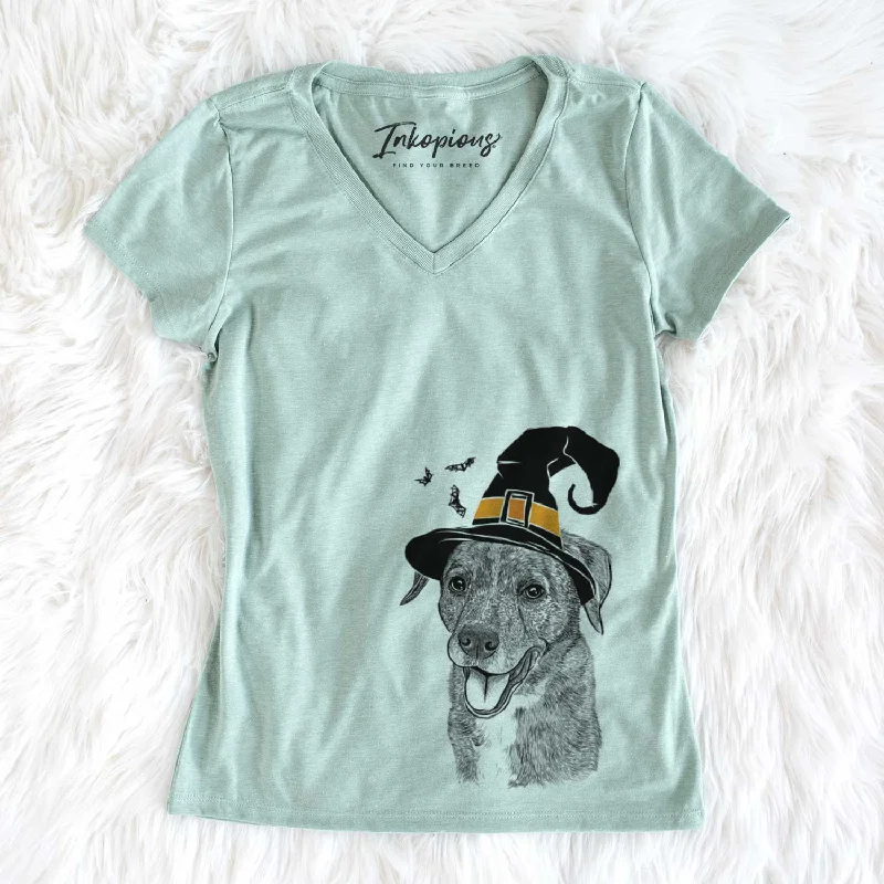 Witch Wally the Mixed Breed - Women's V-neck Shirt-- Mesh Canvas Denim