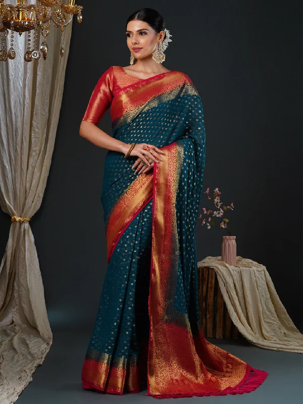 Women's Georgette Red Woven Design Designer Saree With Blouse Piece Oversized Silk Blouse Women's Georgette Red Woven Design Designer Saree With Blouse Piece Oversized Silk Blouse