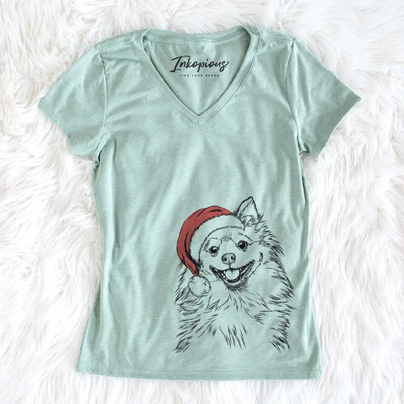 Santa Fibi the Spitz - Women's V-neck Shirt-- Mesh Blend Leather Blend Suede Blend