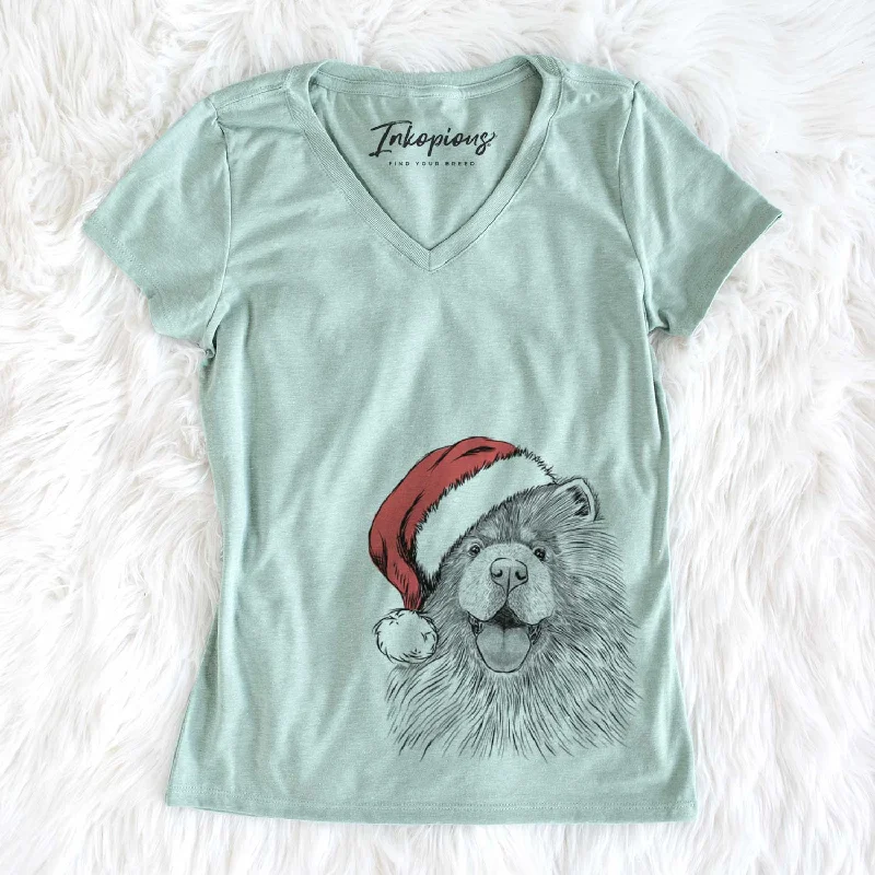 Santa Charming Charlie the Chow Chow - Women's V-neck Shirt-- Graphic T-Shirt Round Neck Polyester Santa Charming Charlie the Chow Chow - Women's V-neck Shirt-- Graphic T-Shirt Round Neck Polyester
