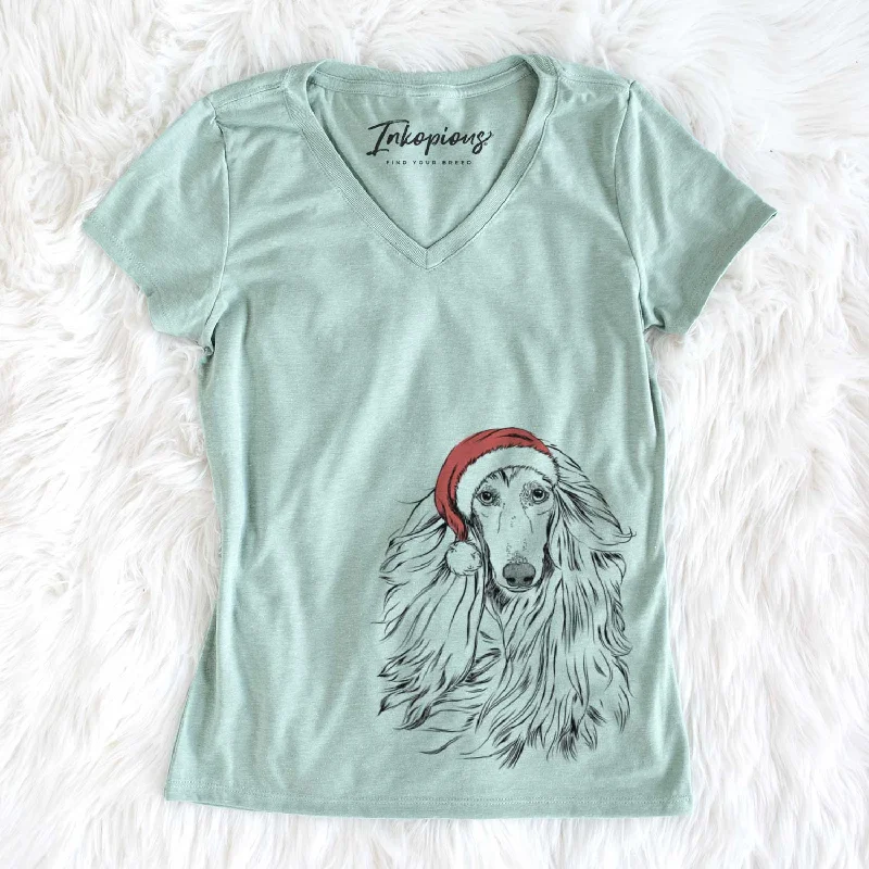 Santa Fabio the Afghan Hound - Women's V-neck Shirt-- Collared Crew Neck Turtle Neck Santa Fabio the Afghan Hound - Women's V-neck Shirt-- Collared Crew Neck Turtle Neck