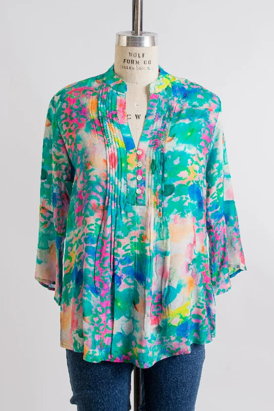 Teal/ Pink Multicolor Blouse Boho Chic Blouse