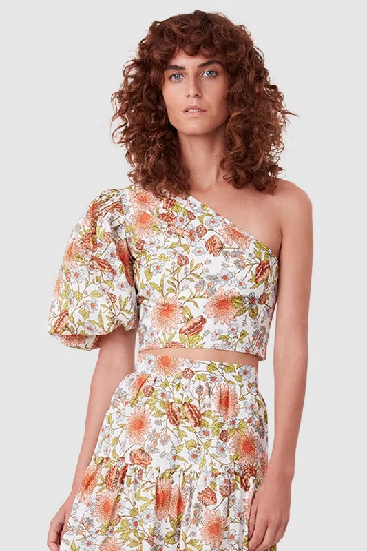 Torannce Frida Blouse - Floral Print White Collared Satin Blouse