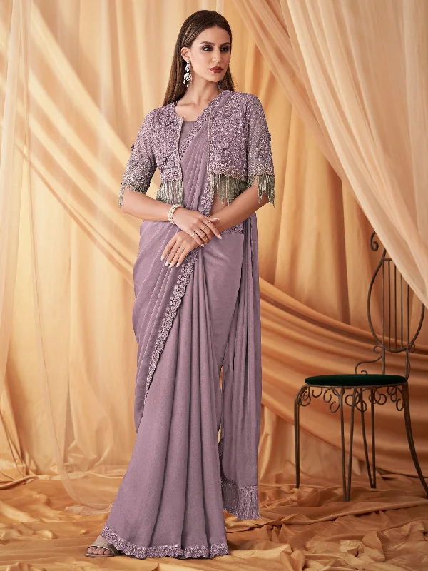 Women's Georgette Lavender Embellished Designer Saree With Blouse Piece Chic Sleeveless Blouse Women's Georgette Lavender Embellished Designer Saree With Blouse Piece Chic Sleeveless Blouse