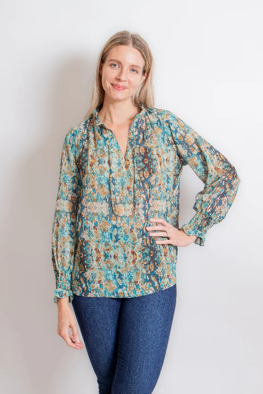 Teal Snake Print Blouse Lightweight Chiffon Blouse