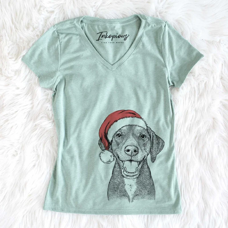 Santa Beaver the Hound Mix - Women's V-neck Shirt-- Notch Collar Peter Pan Collar Cowl Neck