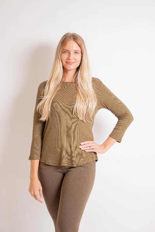 Olive Green 3/4 Sleeve Blouse Smart Business Blouse