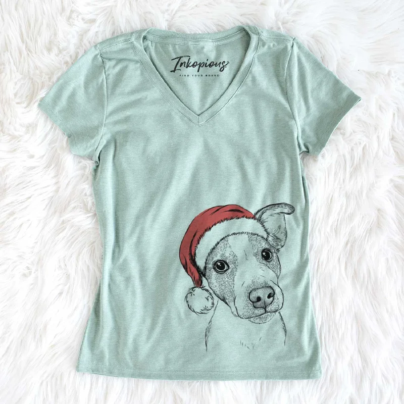 Santa Bosse the Jack Russell Terrier - Women's V-neck Shirt-- Terry Blend Velvet Blend Canvas Blend