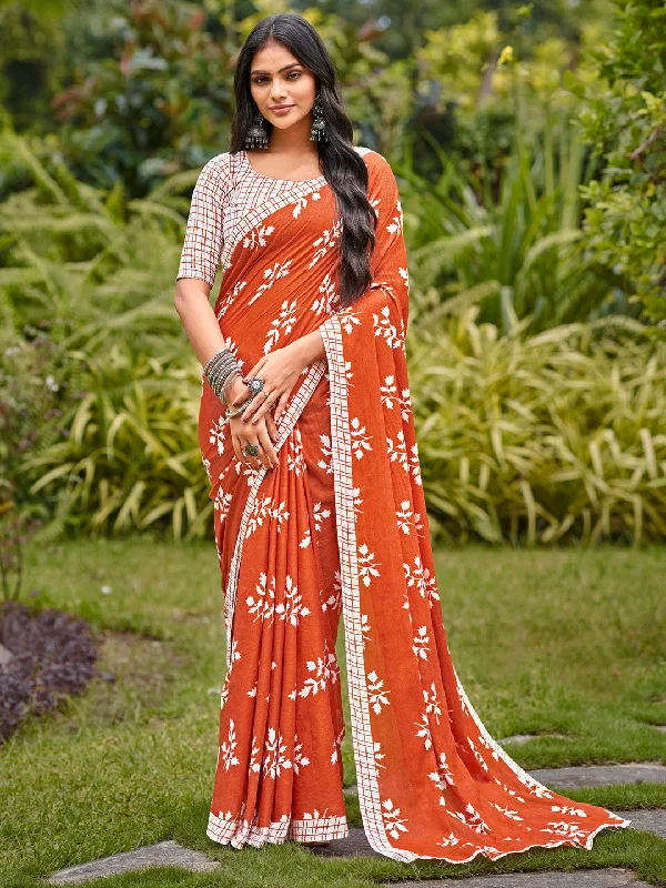 Women's Cotton White Printed Designer Saree With Blouse Piece Elegant Embroidery Blouse